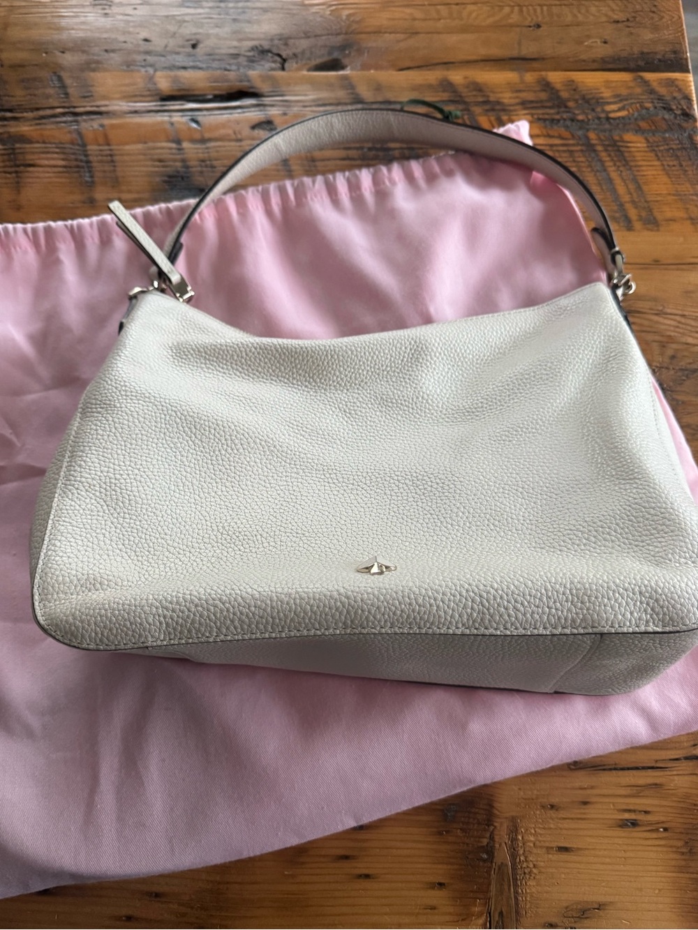 KATE SPADE WHITE POLLY PEBBLED LEATHER BAG